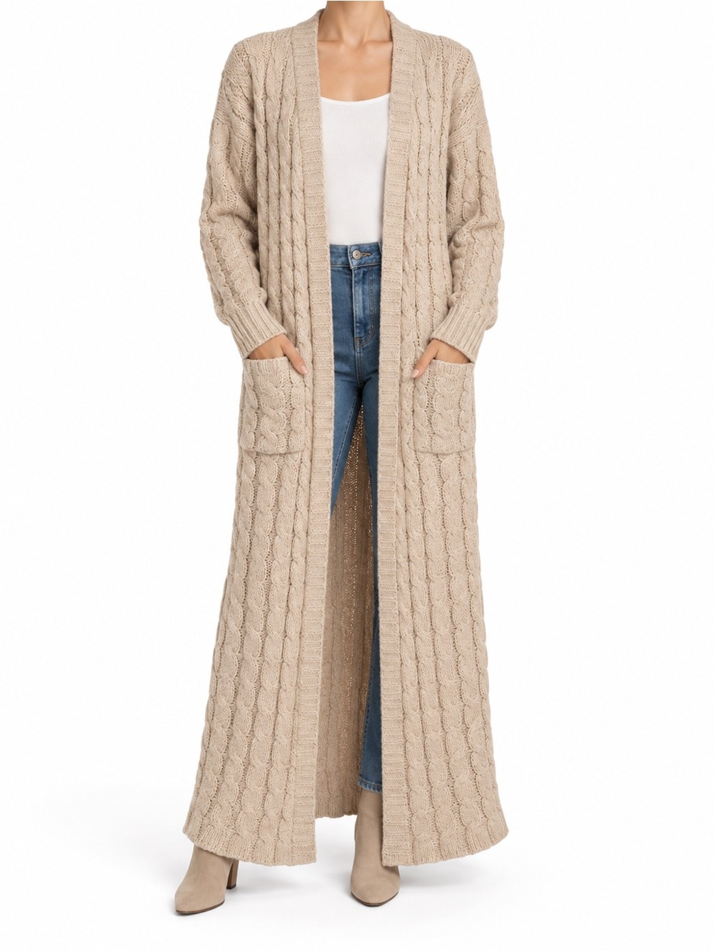 Cotton On Cream Cable Knit Longline Cardigan
